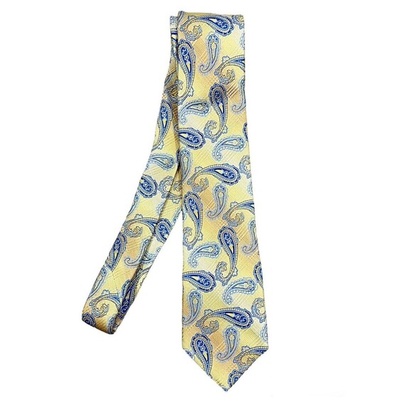Bruno Piattelli Silk Neck Tie‎ Hand Made Paisley Designer Italy Gold Yellow Blue - Picture 1 of 9